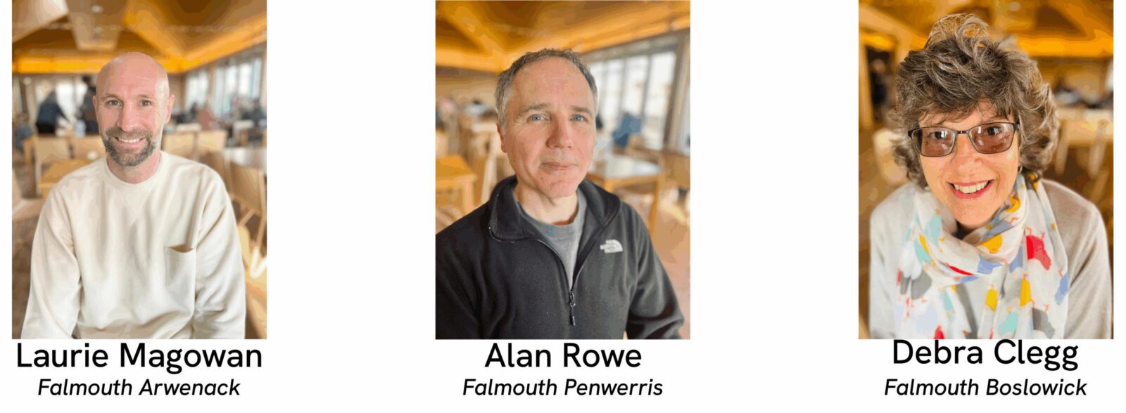 Portraits of Councillors Alan Rowe, Laurie Magowan and Debra Clegg